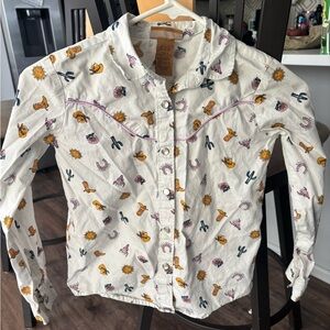 Wrangler Kids Button Down Shirt with Cactus and Sunflower Print